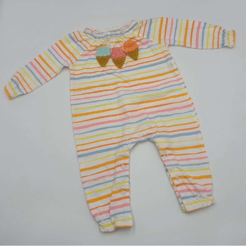 Mud Pie baby girl 3-6 months ice cream striped onepiece romper